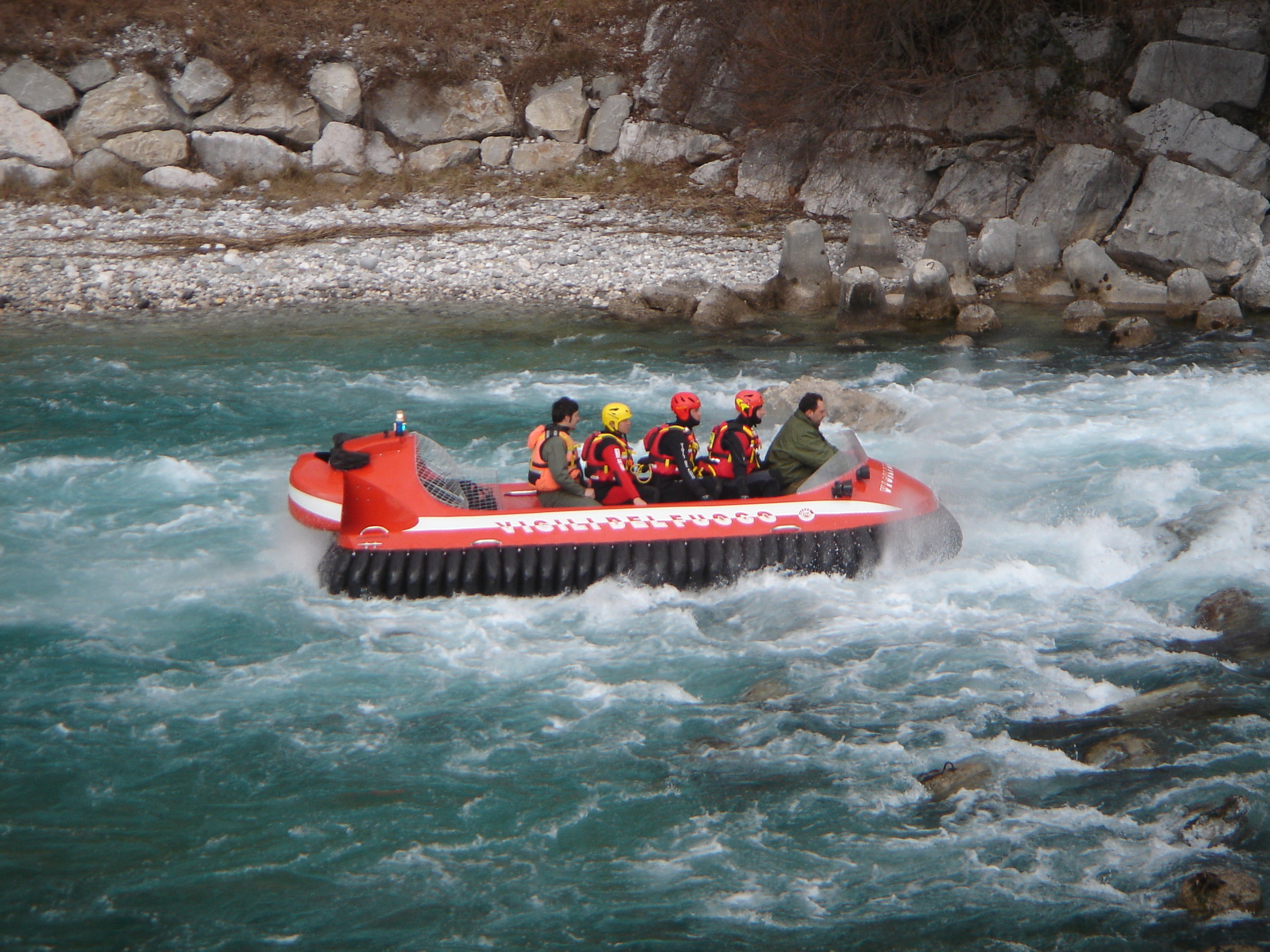  6 Passenger rescue craft being deployed in swift water, Italy 